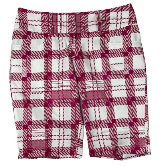 ADIDAS CLIMATE Bermuda Golf Shorts Women’s 4 Plaid Red/White Lightweight - Picture 1 of 12